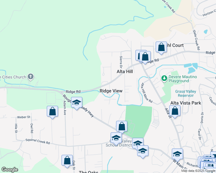 map of restaurants, bars, coffee shops, grocery stores, and more near 13377 Ridge Road in Grass Valley