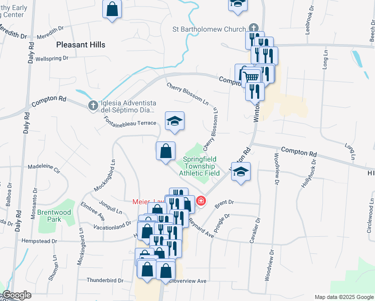 map of restaurants, bars, coffee shops, grocery stores, and more near 8916 Fontainebleau Terrace in Cincinnati