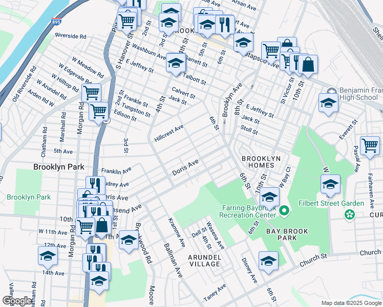 map of restaurants, bars, coffee shops, grocery stores, and more near 4211 Audrey Avenue in Baltimore