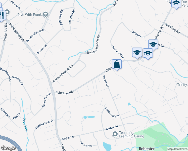 map of restaurants, bars, coffee shops, grocery stores, and more near 5162 Ilchester Road in Ellicott City