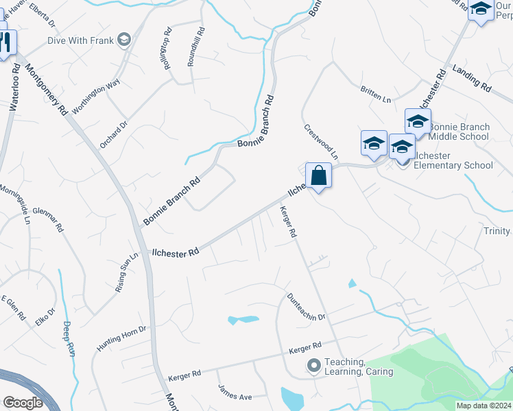 map of restaurants, bars, coffee shops, grocery stores, and more near 5162 Ilchester Road in Ellicott City