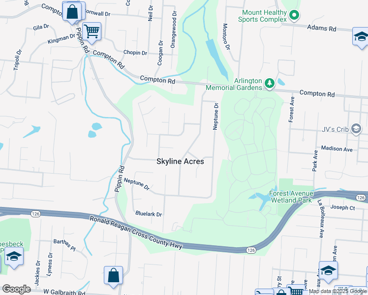 map of restaurants, bars, coffee shops, grocery stores, and more near 8789 Zodiac Drive in Cincinnati