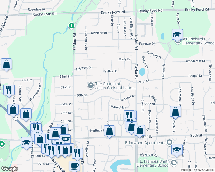 map of restaurants, bars, coffee shops, grocery stores, and more near 3520 31st Street in Columbus