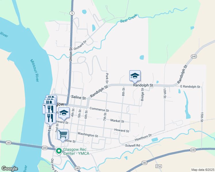 map of restaurants, bars, coffee shops, grocery stores, and more near 701 Randolph Street in Glasgow