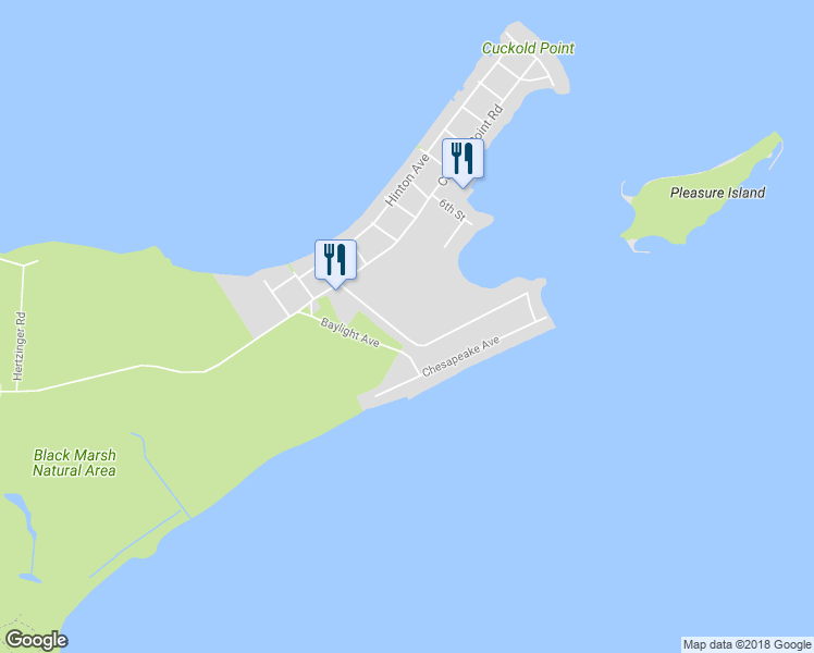 map of restaurants, bars, coffee shops, grocery stores, and more near 8942 Millers Island Boulevard in Sparrows Point
