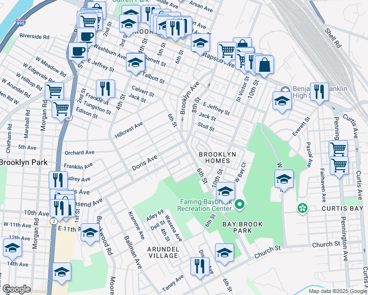 map of restaurants, bars, coffee shops, grocery stores, and more near 4142 6th Street in Baltimore