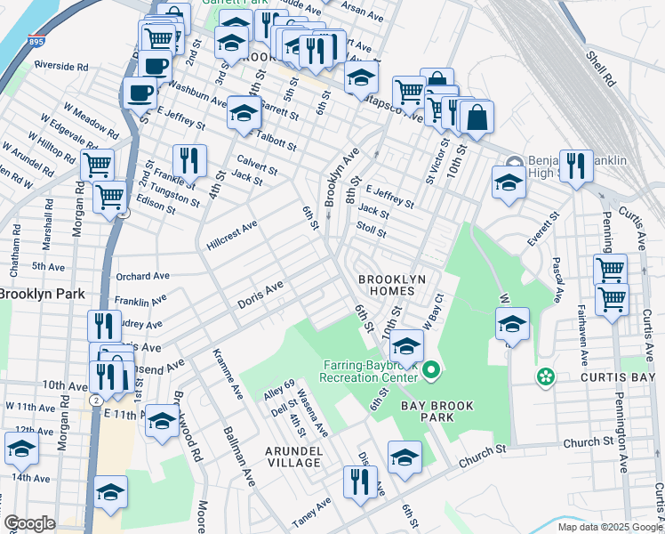 map of restaurants, bars, coffee shops, grocery stores, and more near 4142 6th Street in Baltimore