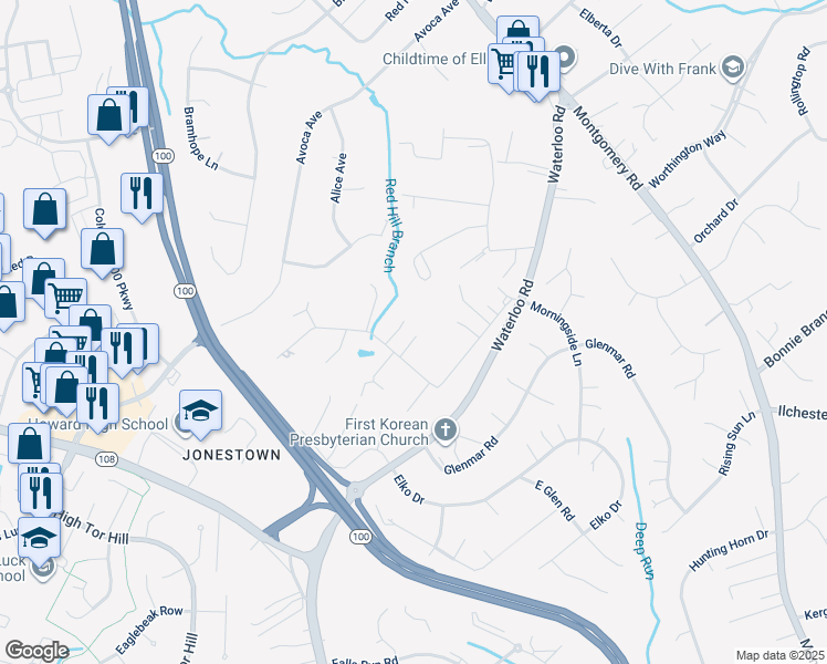 map of restaurants, bars, coffee shops, grocery stores, and more near 8422 Horseshoe Road in Ellicott City