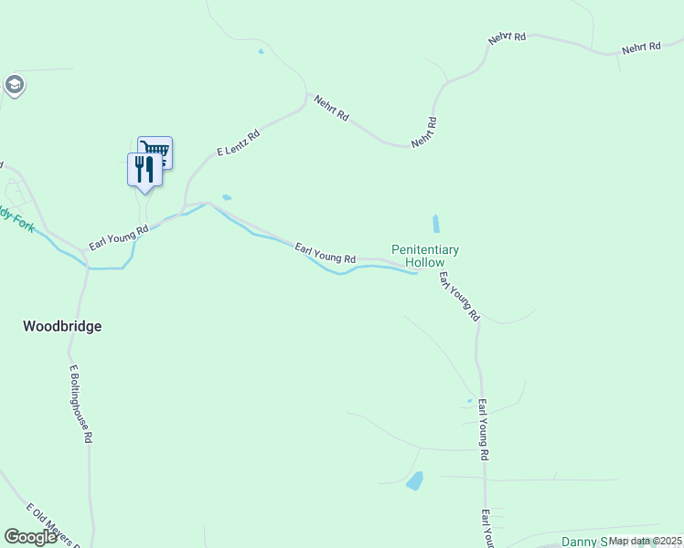 map of restaurants, bars, coffee shops, grocery stores, and more near 4960 Earl Young Road in Bloomington