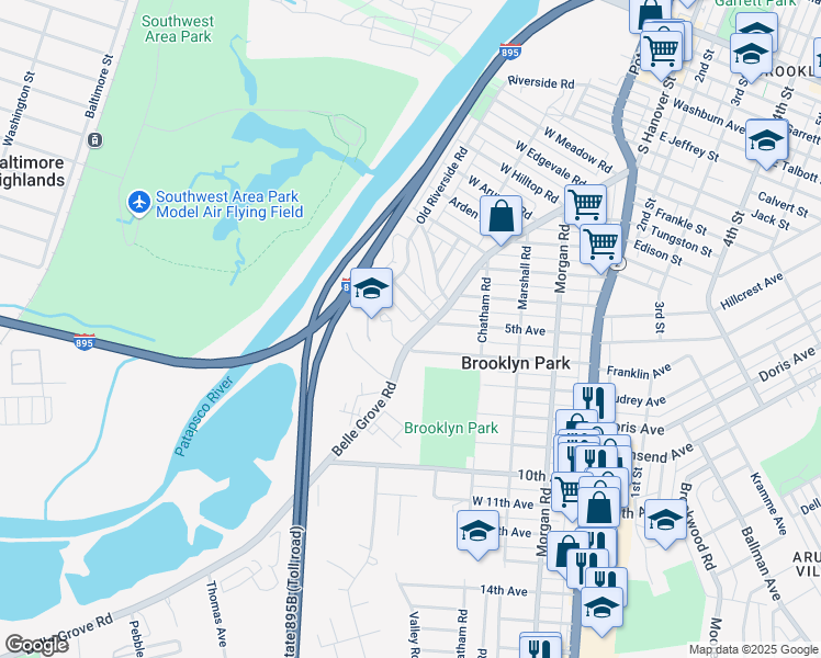 map of restaurants, bars, coffee shops, grocery stores, and more near 4500 Belle Grove Road in Brooklyn Park