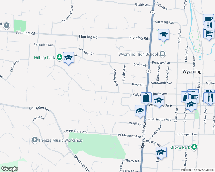 map of restaurants, bars, coffee shops, grocery stores, and more near 300 Reily Road in Cincinnati