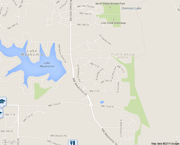 map of restaurants, bars, coffee shops, grocery stores, and more near 7418 N Amoret Ave in Kansas City