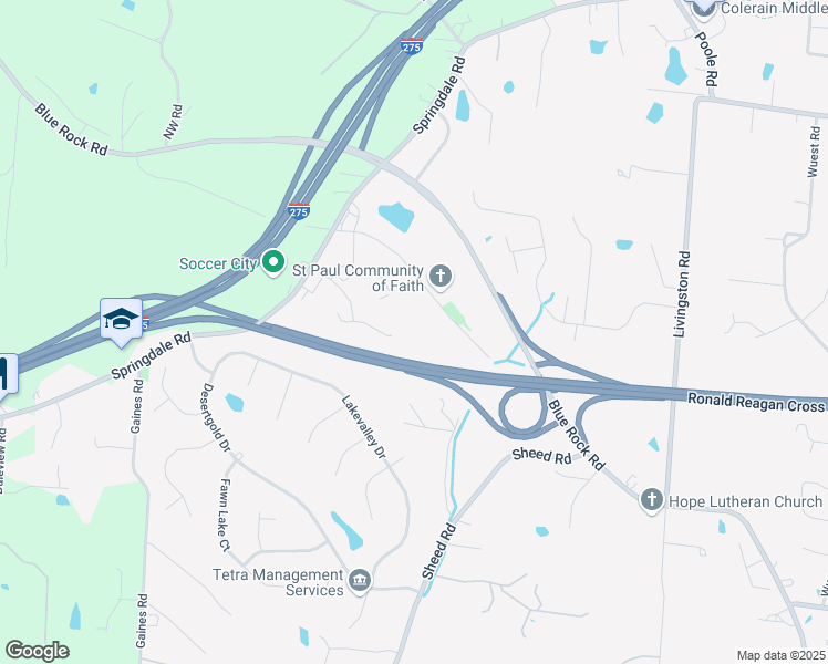 map of restaurants, bars, coffee shops, grocery stores, and more near 5603 Old Blue Rock Road in Cincinnati