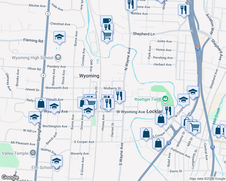 map of restaurants, bars, coffee shops, grocery stores, and more near 631 Mulberry Street in Cincinnati