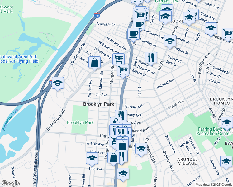 map of restaurants, bars, coffee shops, grocery stores, and more near 2 5th Avenue in Baltimore