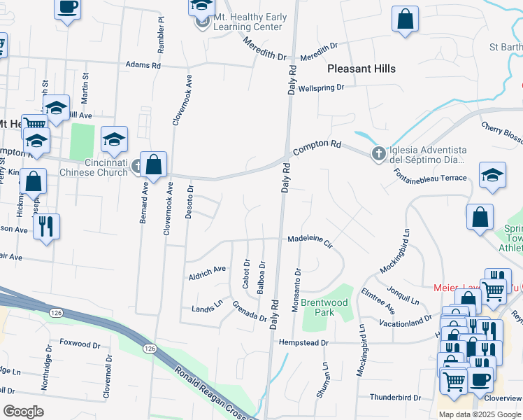 map of restaurants, bars, coffee shops, grocery stores, and more near 8896 Cabot Drive in Cincinnati