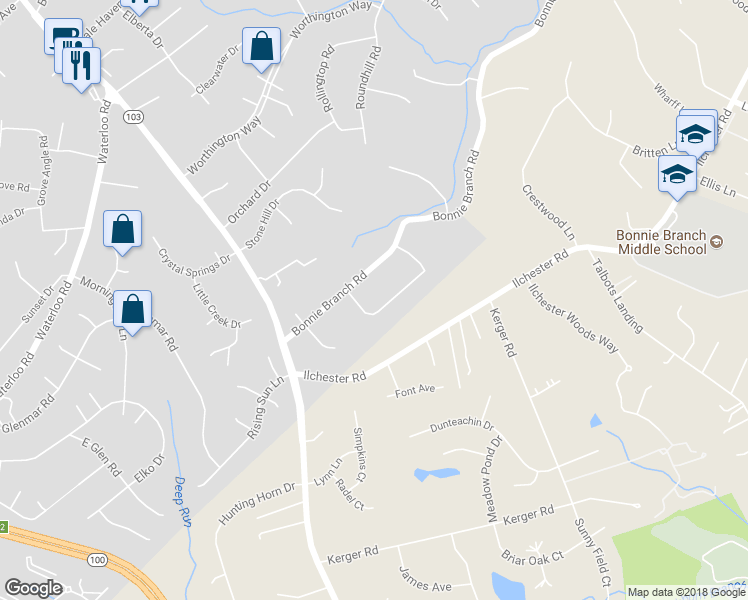 map of restaurants, bars, coffee shops, grocery stores, and more near 5138 Bonnie Acres Dr in Ellicott City