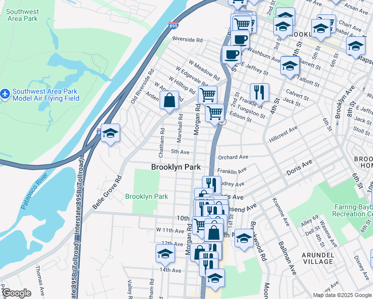 map of restaurants, bars, coffee shops, grocery stores, and more near 106 5th Avenue in Baltimore