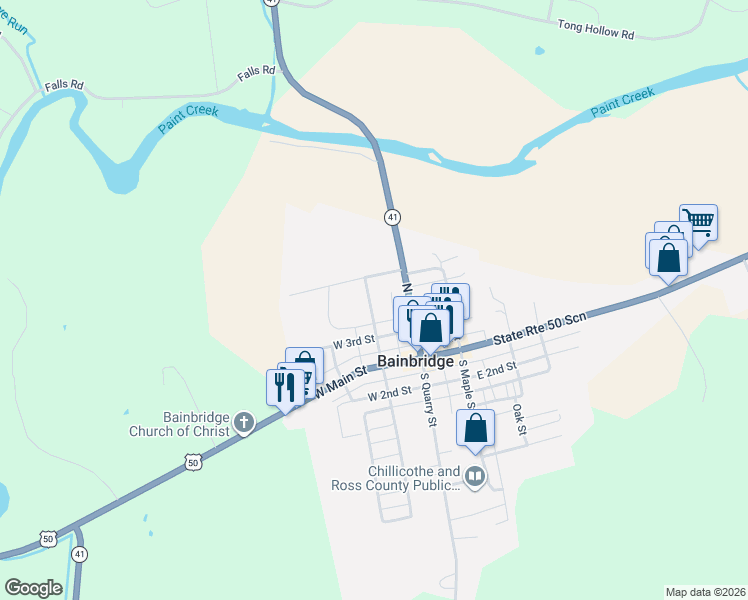 map of restaurants, bars, coffee shops, grocery stores, and more near 209 Mountain Street in Bainbridge