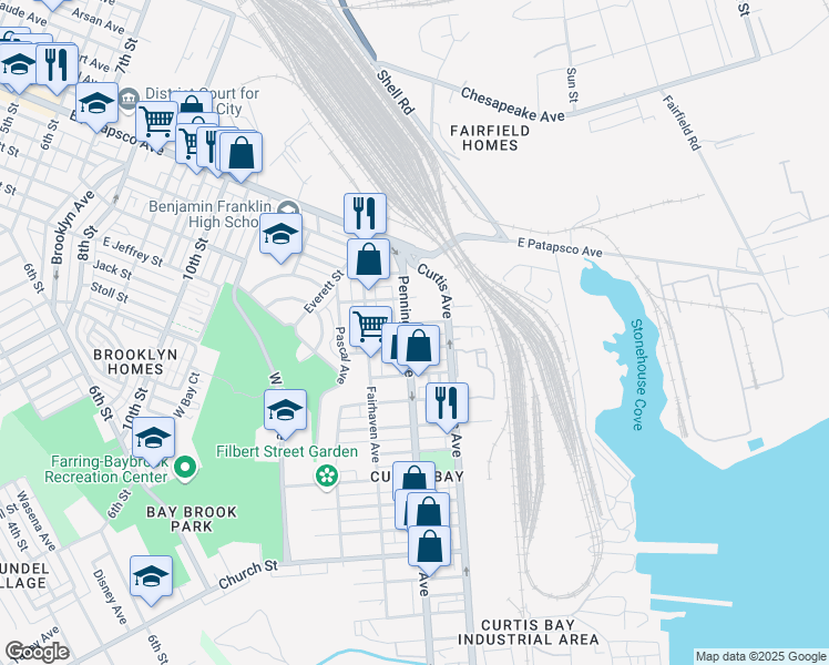 map of restaurants, bars, coffee shops, grocery stores, and more near 3907 Pennington Avenue in Baltimore