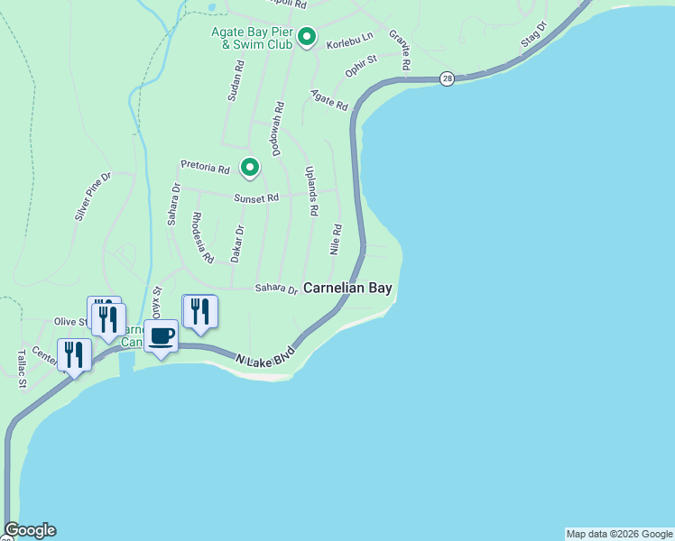 map of restaurants, bars, coffee shops, grocery stores, and more near in Carnelian Bay