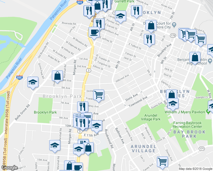 map of restaurants, bars, coffee shops, grocery stores, and more near 313 Hillcrest Avenue in Baltimore
