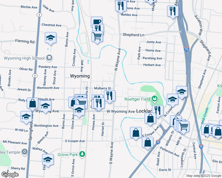 map of restaurants, bars, coffee shops, grocery stores, and more near 621 Mulberry Street in Cincinnati