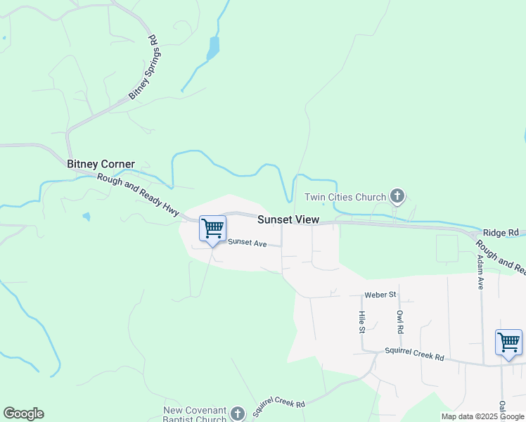map of restaurants, bars, coffee shops, grocery stores, and more near 12140 Rough and Ready Highway in Grass Valley