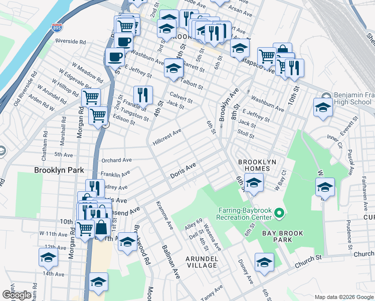 map of restaurants, bars, coffee shops, grocery stores, and more near 4206 Audrey Avenue in Baltimore