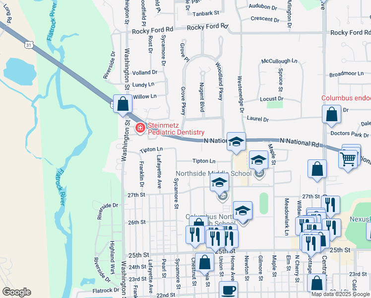 map of restaurants, bars, coffee shops, grocery stores, and more near 850 Tipton Lane in Columbus
