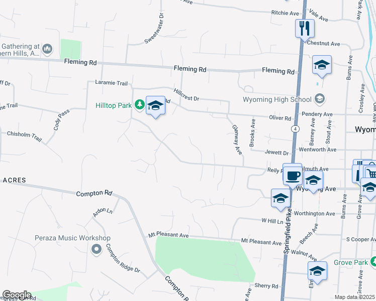 map of restaurants, bars, coffee shops, grocery stores, and more near 629 Liddle Lane in Cincinnati
