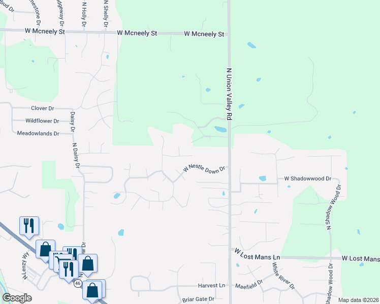 map of restaurants, bars, coffee shops, grocery stores, and more near 4647-4659 West Johanna Drive in Bloomington