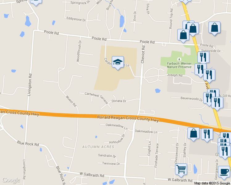 map of restaurants, bars, coffee shops, grocery stores, and more near 8674 Orchardhill Court in Cincinnati