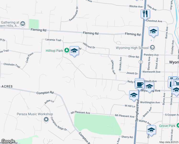 map of restaurants, bars, coffee shops, grocery stores, and more near 629 Liddle Lane in Cincinnati