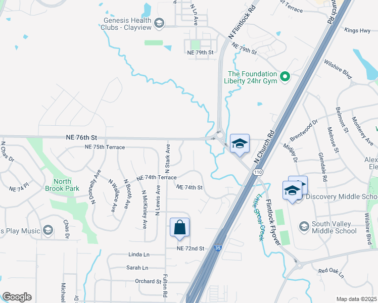 map of restaurants, bars, coffee shops, grocery stores, and more near 7442 North Hunter Court in Kansas City