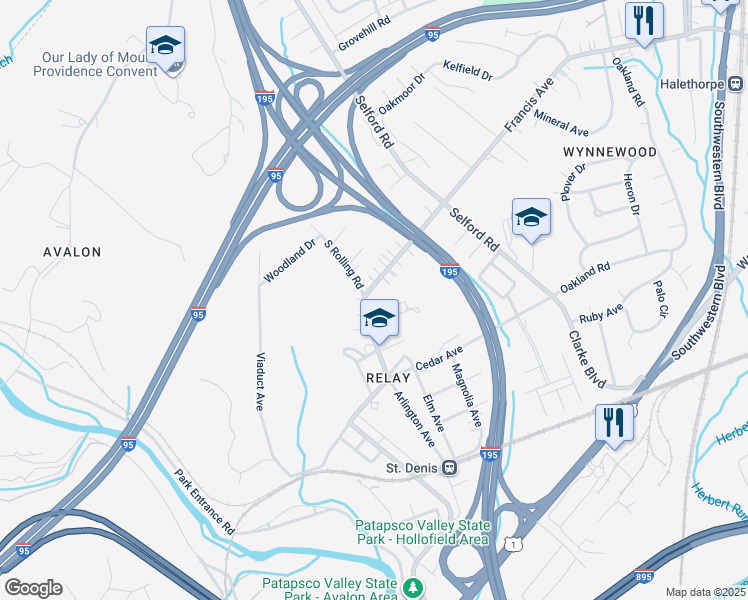 map of restaurants, bars, coffee shops, grocery stores, and more near 801 Francis Avenue in Halethorpe