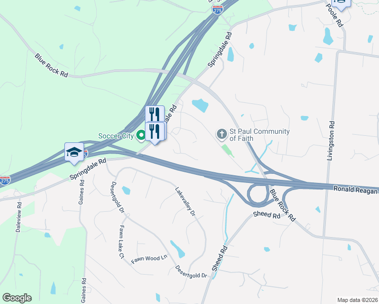 map of restaurants, bars, coffee shops, grocery stores, and more near 5645 Old Blue Rock Road in Cincinnati