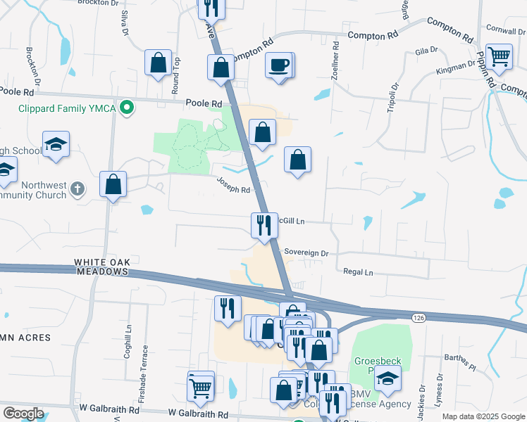 map of restaurants, bars, coffee shops, grocery stores, and more near in Cincinnati
