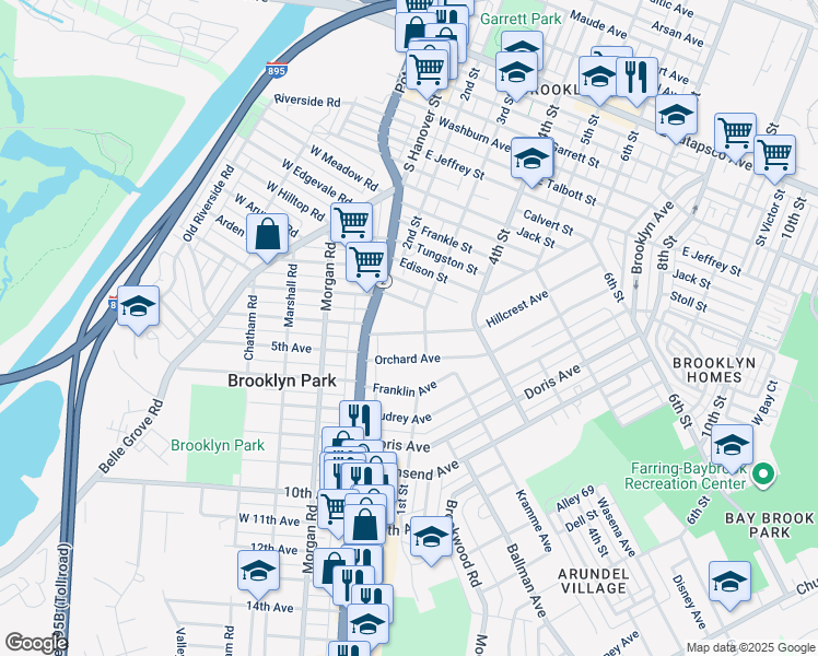 map of restaurants, bars, coffee shops, grocery stores, and more near 214 Hillcrest Avenue in Brooklyn Park