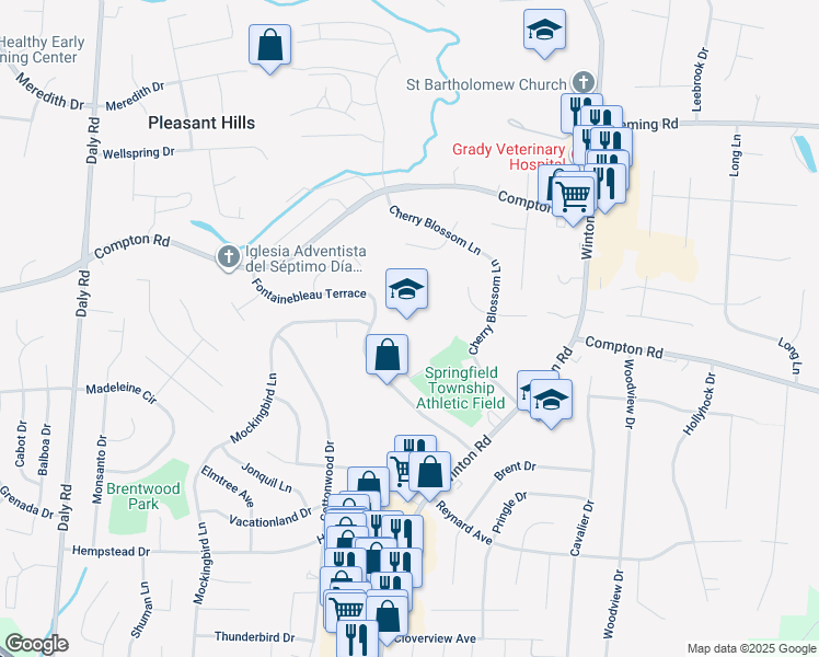 map of restaurants, bars, coffee shops, grocery stores, and more near 8916 Fontainebleau Terrace in Cincinnati