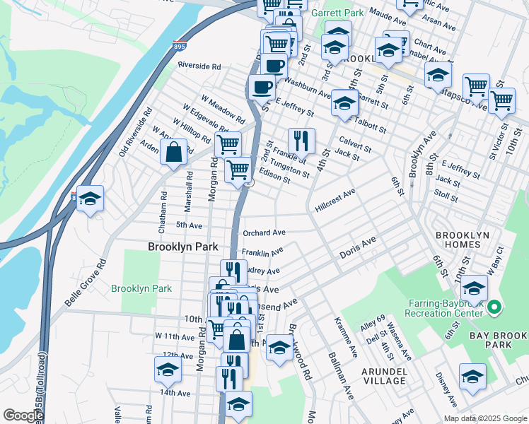 map of restaurants, bars, coffee shops, grocery stores, and more near 214 Hillcrest Avenue in Brooklyn Park