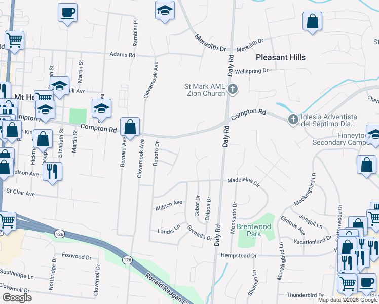 map of restaurants, bars, coffee shops, grocery stores, and more near 8887 Cabot Drive in Cincinnati