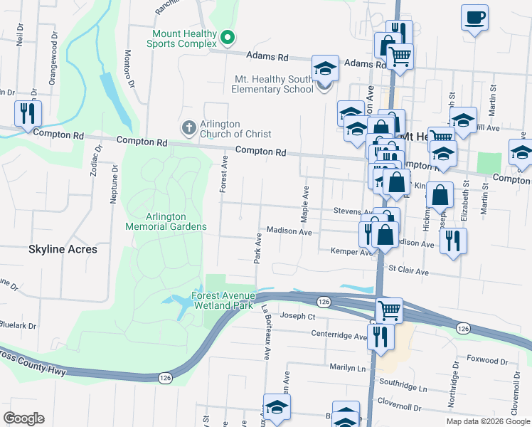 map of restaurants, bars, coffee shops, grocery stores, and more near 1940 Madison Avenue in Cincinnati