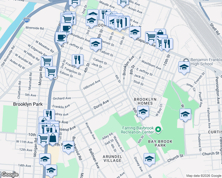 map of restaurants, bars, coffee shops, grocery stores, and more near 4128 Audrey Avenue in Baltimore