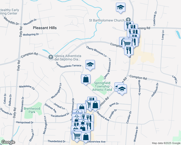 map of restaurants, bars, coffee shops, grocery stores, and more near 8916 Fontainebleau Terrace in Cincinnati
