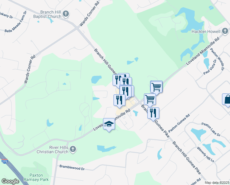 map of restaurants, bars, coffee shops, grocery stores, and more near 806 Town Scapes Court in Loveland