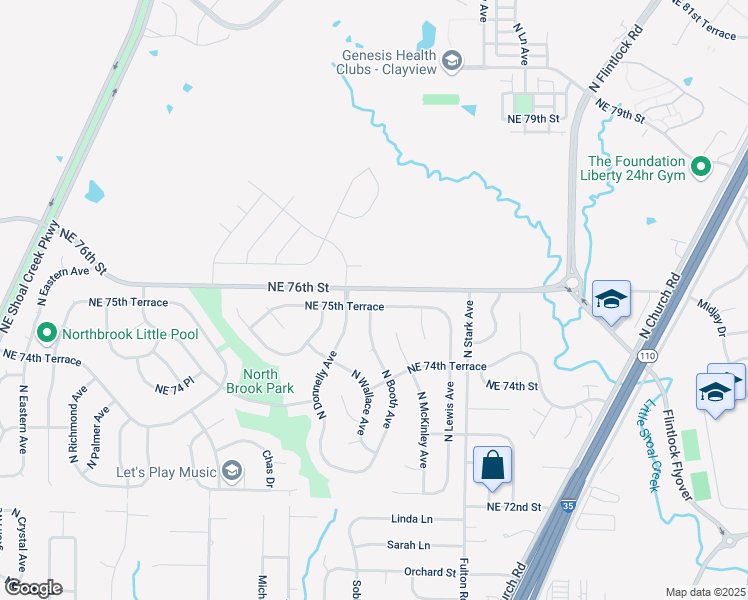 map of restaurants, bars, coffee shops, grocery stores, and more near 8600 Northeast 75th Terrace in Kansas City