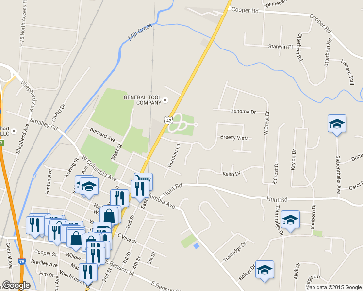 map of restaurants, bars, coffee shops, grocery stores, and more near 34 Gahl Terrace in Cincinnati