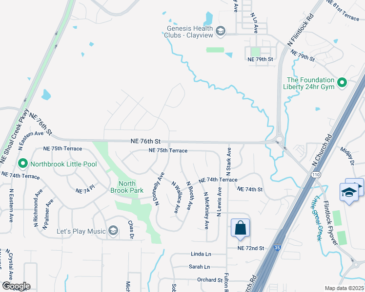 map of restaurants, bars, coffee shops, grocery stores, and more near 8600 Northeast 75th Terrace in Kansas City