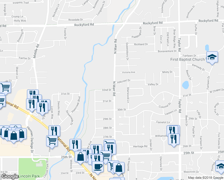 map of restaurants, bars, coffee shops, grocery stores, and more near 3045 32nd Street in Columbus